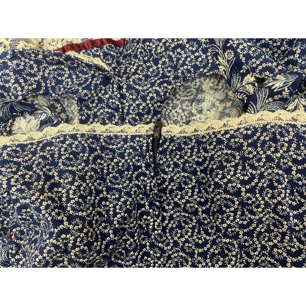 Gunne Sax by Jessica McClintock prairie midi dress blue and white calico MINT - Picture 15 of 16